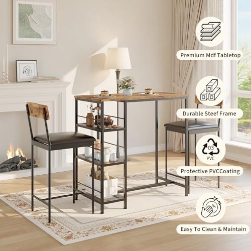 GarveeHome Bar Height Dining Table Set for 2, Space-Saving Pub Table - Image 3