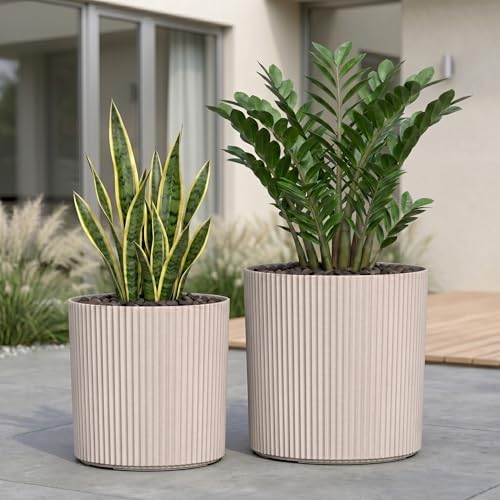 Mayne Haven 12in & 14in Round Fluted Modern Planter Set, Chai, 2-Pack - Image 4