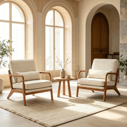 Karl home Mid-Century Modern Accent Reading Chair, Beige - Image 6