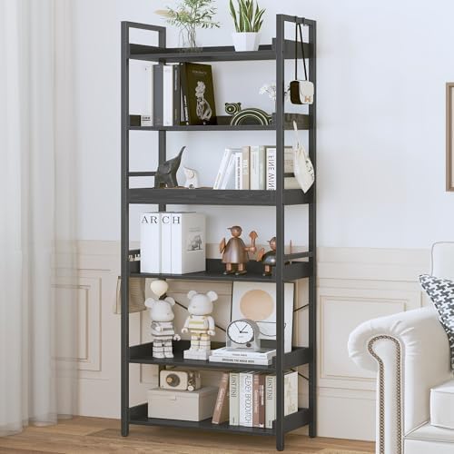 HCHQHS 6 Tier Bookshelf, Adjustable Industrial Bookcase, Vertical Tall Book Shelf, Wood and Black Metal Open Bookshelves for Home Office, Living Room, Bedroom, 70 Inch - Image 2