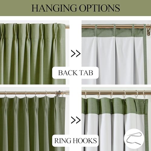 Vision Home Dark Green Pinch Pleated Full Blackout Curtains Linen Blended Room Darkening Curtain Panels 63 inch for Living Room Bedroom Thermal Insulated Pinch Pleat Drapes with Hooks 40" Wx63 Lx2 - Image 4