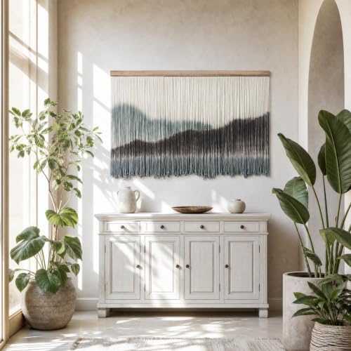 AKSWSHO Large Dip-Dye Macrame Wall Hanging Tapestry 59"x38" (Green Brown) - Image 6