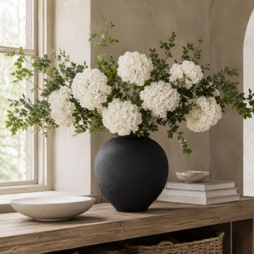 Large Blak Ceramic Vase - 11.8 Inch Large Black Round Vase, Rustic Farmhouse Vase for Home Decor, Dining Table, Shelf, Bedroom, Living Room, Kitchen, Office, Bathroom, Mantle, Centerpiece Décor - Image 5