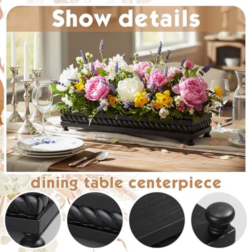 AceOrbit Large Long Wooden Dough Bowl, Spring Decorative Wooden Tables Centerpiece Tray, Riser Rustic Dough Bowl, Farmhouse Centerpiece Tray for Table Living Room Dining Gift(24",Black) - Image 4