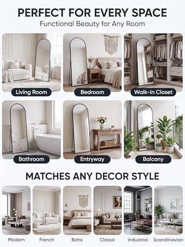 Full Length Mirror, 57" x 18" Arched Full Body Mirror Large Standing Floor Mirrors, Mirrors for Bedroom, Bathroom, Living Room Standing or Wall Leaning, Black - Image 6