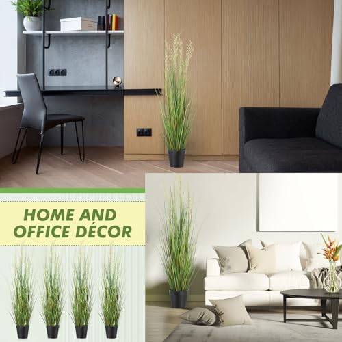Jexine 4 Pcs 4 ft Tall Artificial Grass Plant Potted Artificial Greenery Floor Plants Faux Pampas Grass Tall in Pot for Housewarming Gift House Garden Bathroom Lobby Outdoor Decoration - Image 6