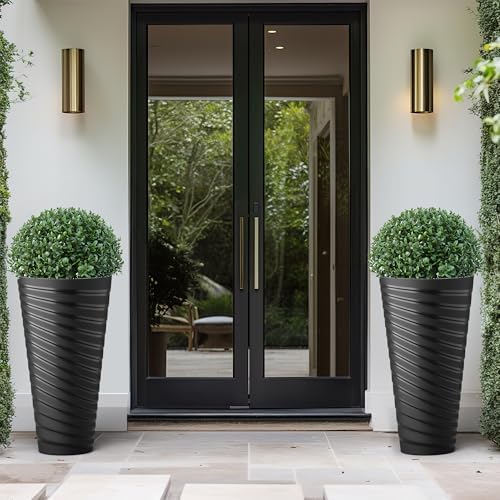 Kante Set of 2 Black Plastic Round Planters 29" Tall Home & Outdoor - Image 3