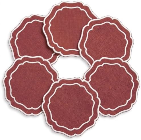 Linen Coasters for Drinks, Set of 6, 6 inch, Paprika by EmbroideryLinenVN
