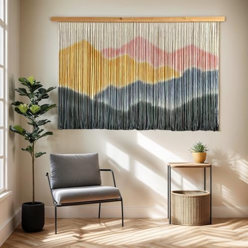 Sdjazl Woven Boho Macrame Wall Hanging Home Decor Tapestry Dip-Dyed Large Modern Handmade Colorful Mountain Landspace For Living room (light pink) by Sdjazl