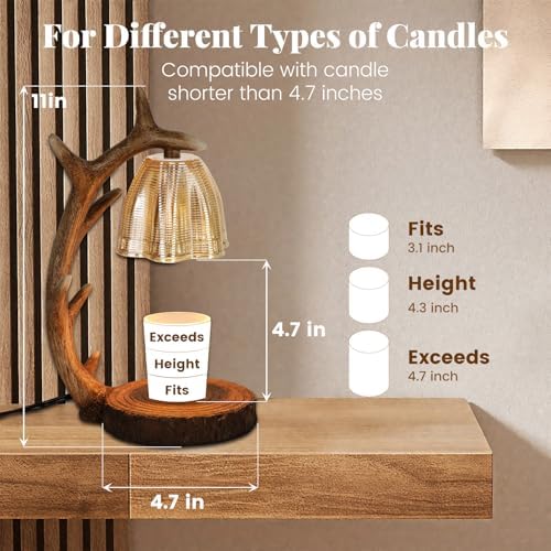 Candle Warmer Lamp | Rustic Candle Warmer Lamp with Timer and Dimming Function | Suitable for Retro Decoration and Creative Gifts Features A Resin Reindeer Antler Design and Comes with 2 Light Bulbs - Image 2