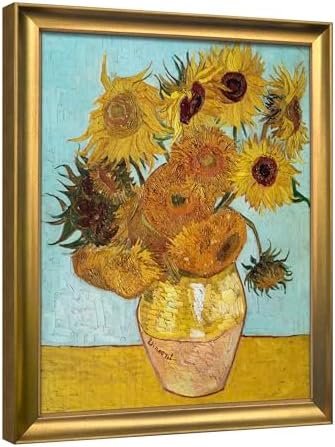 Wieco Art Framed Wall Art Canvas Prints of Sunflower by Vincent Van Gogh Paintings Reproduction Abstract Wall Decorations for Living Room Bronze Gold Frame by WiecoArt
