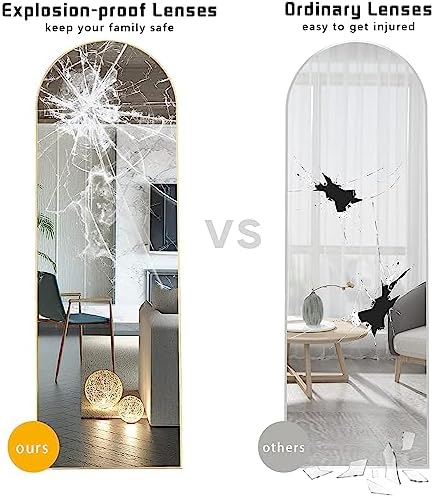 Floor Mirror, 64"x21" Gold Full Length Mirror, Arched Mirror Full Length, Freestanding Mirrors, Arch Floor Length Mirrors with Thin Aluminum Frame Hanging or Leaning, Wall Mounted Mirror for Bedroom - Image 6