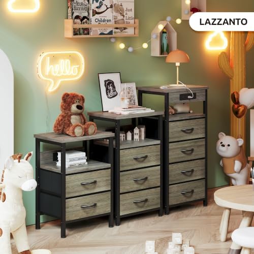 Lazzanto Night Stand with Charger Station, 2 Fabric Drawers, Grey - Image 2