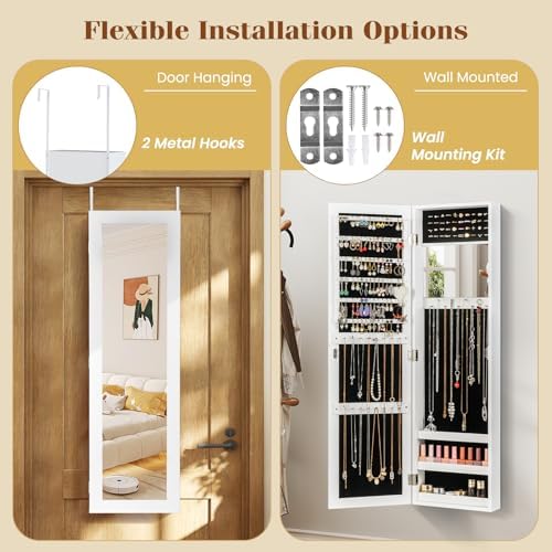 GIANTEX Wall or Door Mounted Jewelry Cabinet with Full Length Mirror - Image 4