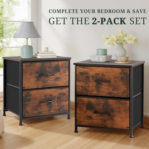 Nightstand Set of 2 Small 2 Drawer Dresser End Table Bedside Furniture - Image 4