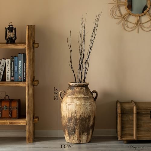 23-Inch Brown Antique-Inspired Fiberglass Tall Floor Vase - Farmhouse Boho Decor for Living Rooms, Entryway Tables, and Wedding Tables - The Perfect Table Centerpiece for Parties, and Special Events - Image 2
