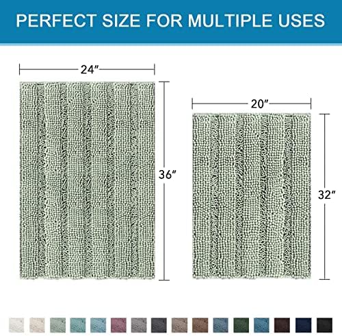 H.VERSAILTEX Bathroom Rugs Bath Mats Sets Super Absorbent Chenille Striped Bath Mats Non Skid Machine Wash Dry Rugs for Bathroom Floor Set of 2(Sage, 24 x 36 Plus 20 x 32 - Inches) - Image 2