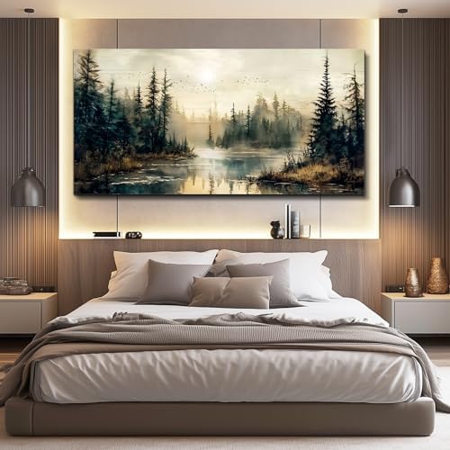 FUHAIHUA Canvas Wall Art For Living Room Large Wall Decor For Office Modern Bedroom Decorations Forest River Landscape Pictures Farmhouse Paintings Artwork Wall Mural Aesthetic Home Decor 30x60 In - Image 5