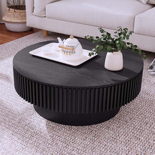 Round Coffee Table with Storage, Modern Wooden Coffee Table by FGXJY