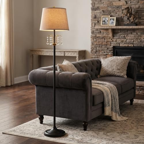 Hamilyeah Crystal Floor Lamp for Living Room, 64 Inch Tall Black and Gold Vintage Standing Lamp with Beige Linen Shade for Bedroom, Reading Nook, Office - Image 5