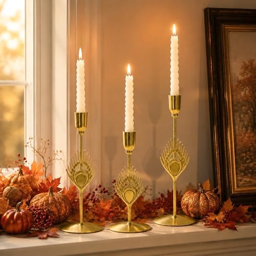 GOESWELL Candle Sconces Decor: Wall Candle Sconces Gold Taper Candle Holders Vintage Candle Holders Set of 3 for Table Centerpieces Living Room (Candlestick Holder) - Image 4