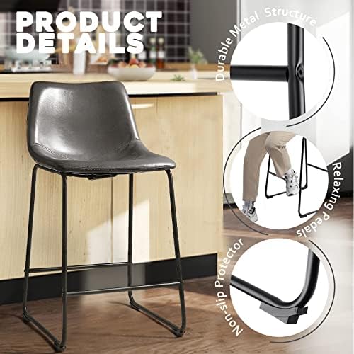 Waleaf 30 Inch Counter Height Bar Stools Set of 2, Faux Leather Bar Chairs - Image 3