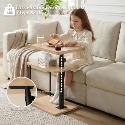 Faesun C Table End Table Adjustable Height, 360°Swivel TV Tray Table for Small Spaces, Small Nightstand for Living Room, Bedroom, Oak - Image 7