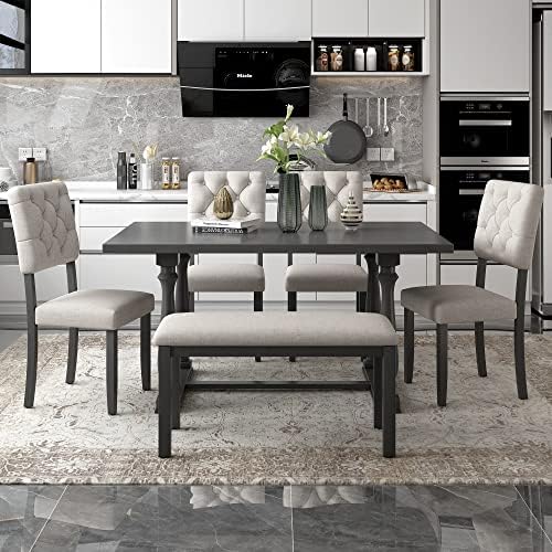 Harper & Bright Designs 6-Piece Dining Table and Chair Set with Special-Shaped Legs and Foam-Covered Seat Backs&Cushions for Dining Room (Gary) - Image 2