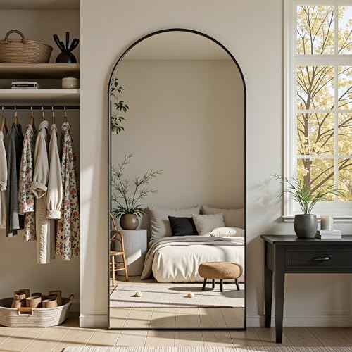 Oversized Floor Mirror, 71"x32" Arched Full Length Mirror, Black - Image 2