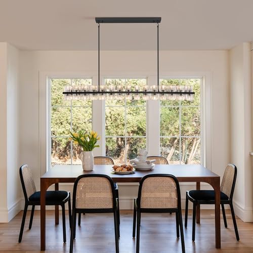 Crystal Black Rectangle Chandelier for Dining Room,L54in Dining Room Chandelier Over Table,Modern Chandelier for Dining Room,Kitchen Island, Over the Dining Table, Includes 60xG4 Bulbs - Image 2