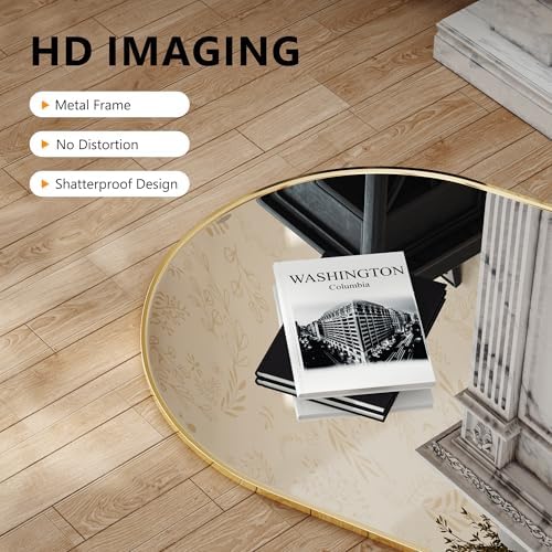 Arched Bathroom Mirror for Wall, 50" x 30" Metal Frame Vanity Mirror, Gold - Image 3