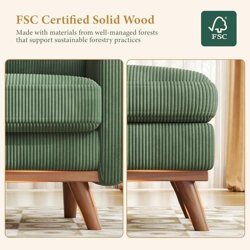 Vesgantti 38.5" Accent Chair with Movable Ottoman, Comfy Corduroy Armchair with Spring Cushion, Reading Chair with Ottoman, Modern Single Sofa for Living Room, Bedroom and Apartment, Green - Image 5