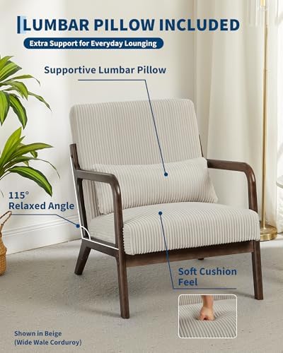 Garvee Mid Century Accent Chair Set of 2, Armchair with Lumbar Pillow - Image 3