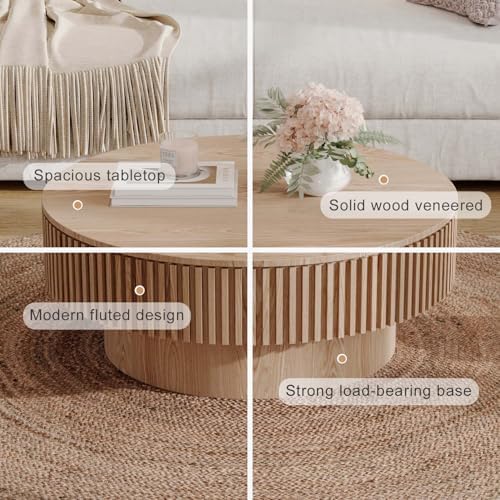 Round Coffee Table with Storage, Modern Wooden Coffee Table - Image 4