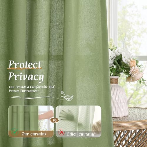 LAMIT 72 inch Length Green Semi Sheer Linen Curtains for Living Room - Image 5