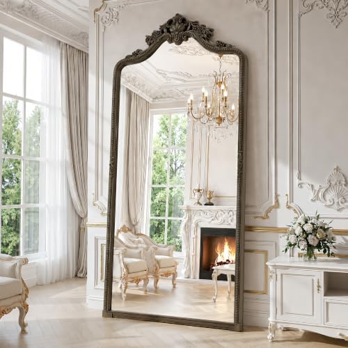 76"x34" Bronze Arched Full Length Mirror with Stand, Full Body Mirrors for Leaning or Hanging, Traditional Ornate Vintage Floor Mirror,Baroque Antique Long Mirrors for Wall,Decor, Living Room, Bedroom by WISSMIELSHOME