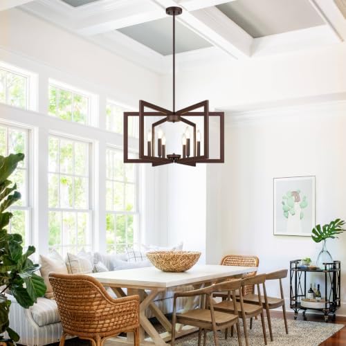25"-61" Height Adjustable Modern Matte Brown Chandelier for Dining Room, No Assembly Required Brown Dining Room Light Fixture Over Table, Industrial Metal Pendant Lights Fixture for Kitchen Island - Image 7