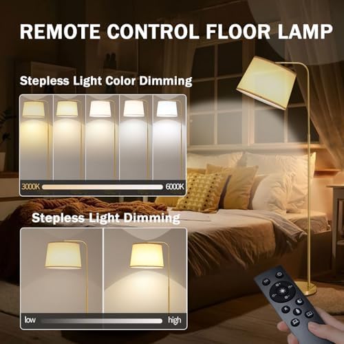 Floor Lamp for Living Room, Dimmable Modern Floor Lamps for Bedroom, Remote Control Modern Corner Standing Lamps, Nursery Industrial Adjustable Arc Tall Lamp with 9W Bulb for Office Reading - Image 3
