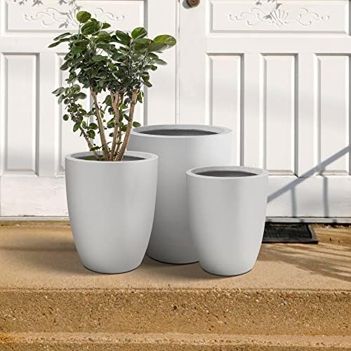 Kante 18.1",20.5",22.4" H Tall Round Concrete Planters Set of 3, Outdoor Indoor Modern Decorative Plant Pots with Drainage Hole & Rubber Plug for Home & Garden Pure White - Image 6