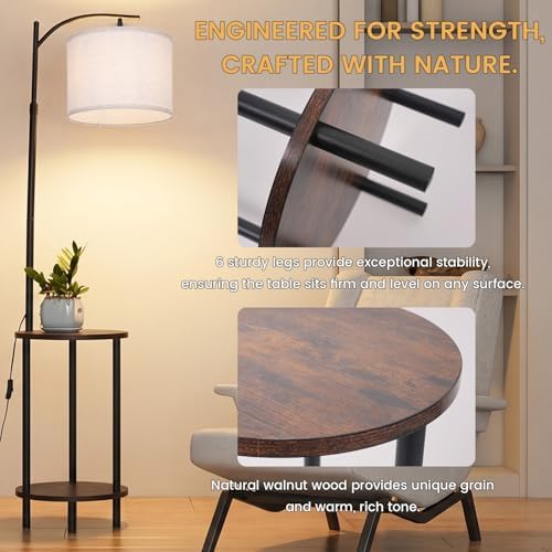 Floor Lamp with Walnut Wood Table, Modern Standing Lamp - Image 6