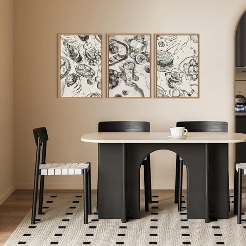 LHIUEM Large Retro Sketch Cheers Framed Canvas Wall Art,Food and Drink Wall Decor,Mid Century Gatherings Dinner Wall Painting,Abstract Black and White Art Prints for Kitchen,Dining Room - 24"x36"x3 - Image 2