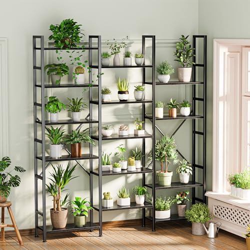 SUPERJARE Triple Bookshelf, Bookcase with 17 Open Display Shelves, Wide Book Shelf Book Case for Home & Office, 6 Tier, Black, ABC003B - Image 2