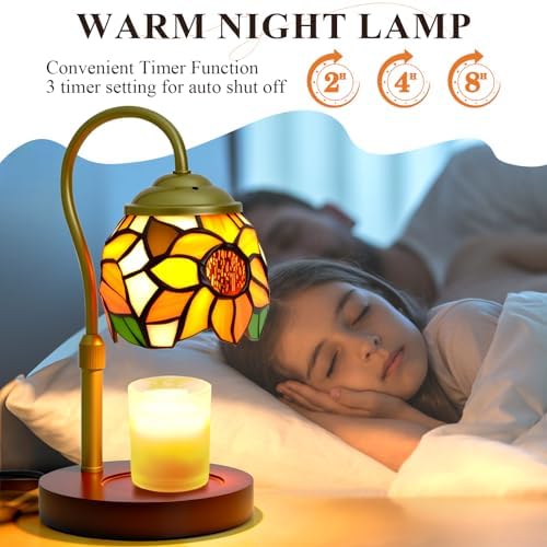 Candle Warmer Lamp - Electric Candle Lamps Timer Dimmer, Sunflower Tiffany Style Stained Glass Candle Warming Lamp Compatible with Jar Candles Valentine Birthday Gifts for Mom Friend Wax Melt Warmer - Image 2
