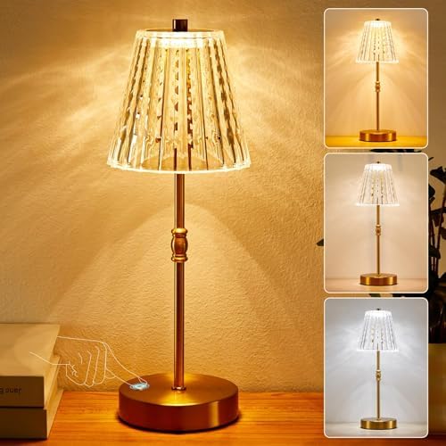 Cordless Crystal Lamp Battery Operated Touch Dimming 5000mAh Table Lamps by SAIWEYA