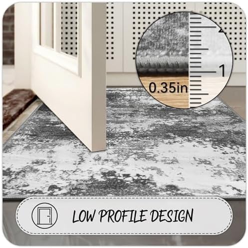2x4 Washable Porch Rug Grey Welcome Door Mat Entrance 24x48, Small Runner Rugs for Kitchen Floor, Bath, Front Door, Bedroom Bedside, Non-Slip Low Pile Stain & Fade Resistant, Abstract Gray - Image 5