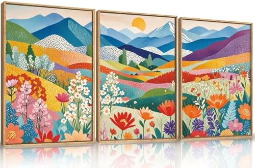 LHIUEM Large Abstract Mountain Flower Framed Canvas Wall Art,Colorful Watercolor Boho Wall Decor,Nature Floral Tree Wall Painting,Bohemian Artwork for Living Room,Bedroom,Dining Room,Office -16"x24"x3 by LHIUEM