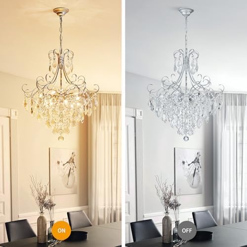 WUZUPS Crystal Chandelier 10-Light Pendant Ceiling Light Modern Lighting Fixture for Dining Room Hallway Bedroom Kitchen Bathroom, H 27.6" x W 22.8", E12 Base, Silver - Image 4
