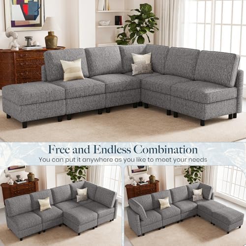 Belffin 107.1" 6 Seats L Shaped Couch Modular Sectional Sofa Seat Couch with Storage Comfy Washable Sectional Couches for Living Room Sofas with Chaise,Grey - Image 4