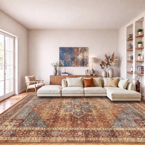 Amada Vintage Washable Area Rug,8'x10',Rust Red by AMADAHOMEFURNISHING