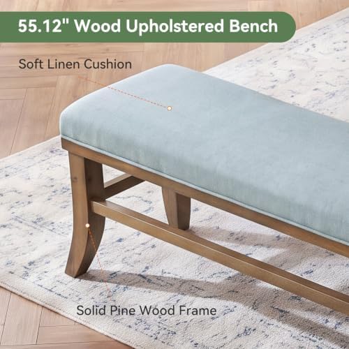Solid Wood Upholstered Dining Bench, 55" Padded Long Bench - Image 5